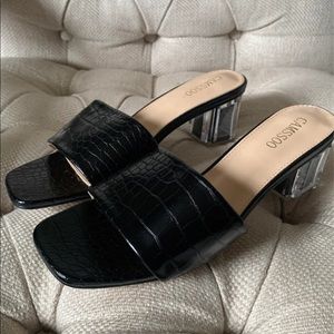 Black Croc-Embossed Heels